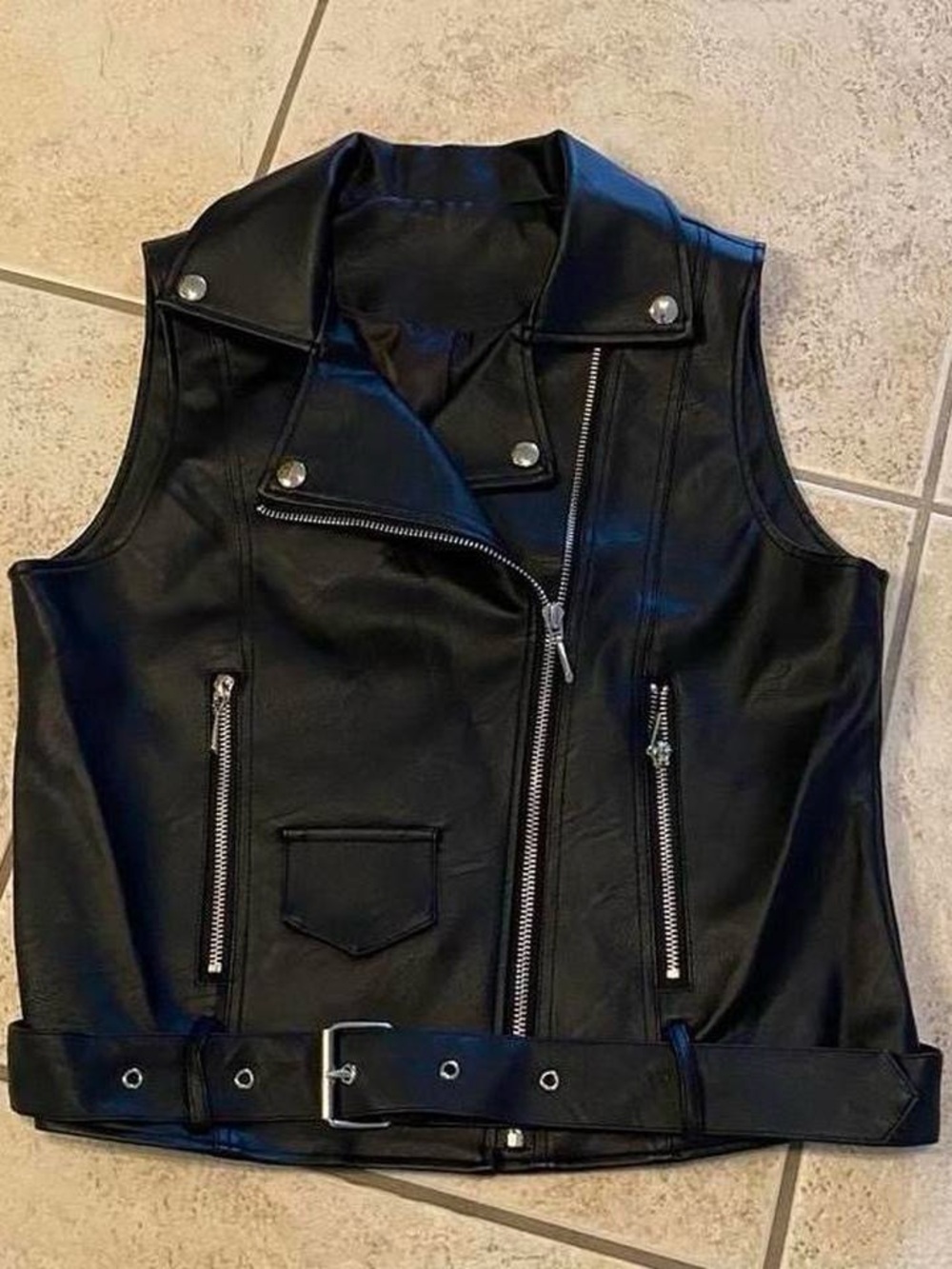 Classic Black Faux Leather Moto Vest